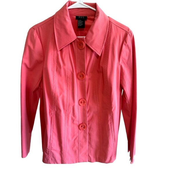 R.Q.T Pink Canvas Long Sleeve Button Up Princess Cut Blazer Jacket Coral Office - Picture 1 of 7